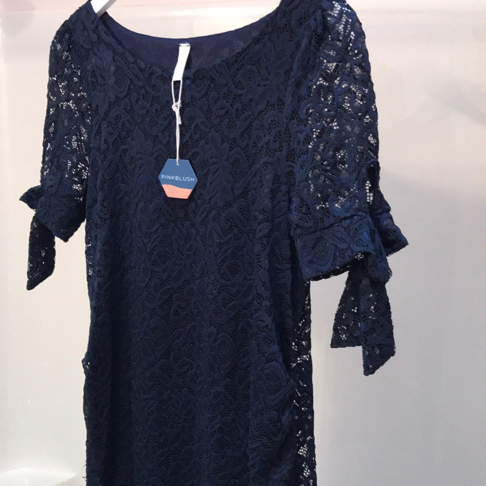 Pink Blush Maternity size Medium navy lace dress - Picture 3 of 7